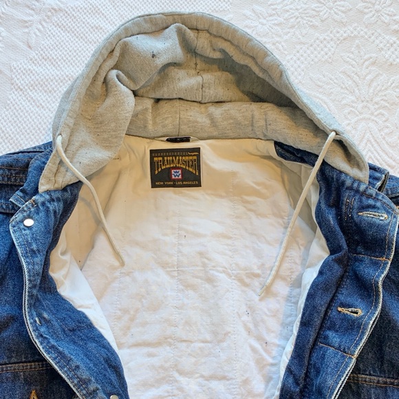 Vintage Trailmaster New York Los Angeles Blue Jean Cotton Denim Hooded Jacket XL - Picture 13 of 16